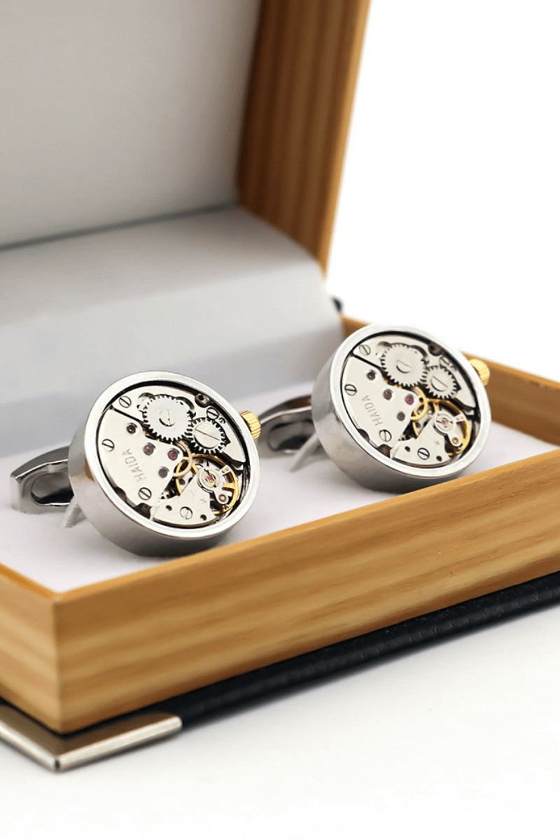 Gear Mechanical Core Cufflinks With Rhodium Plated Steel