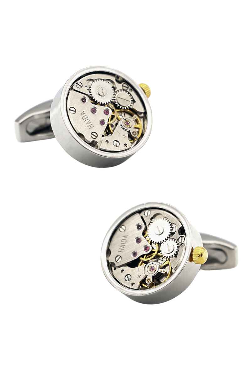 Gear Mechanical Core Cufflinks With Rhodium Plated Steel