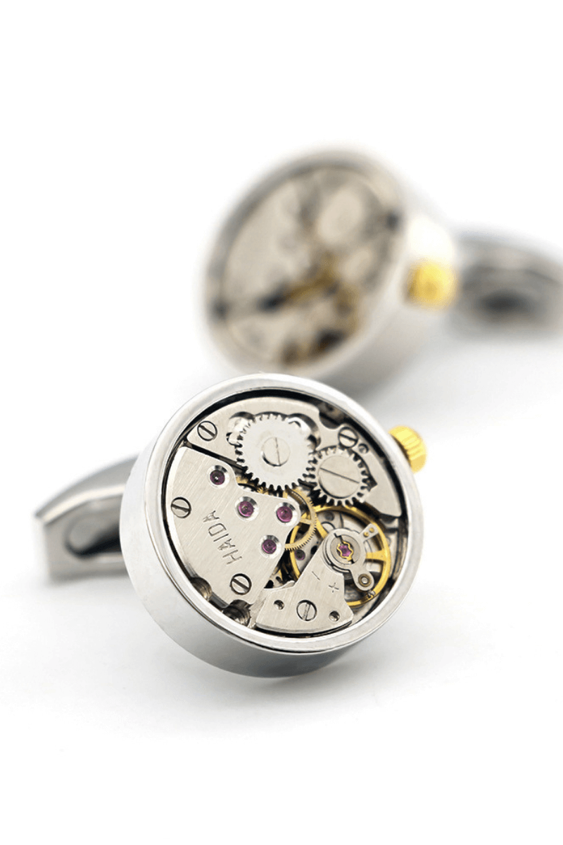 Gear Mechanical Core Cufflinks With Rhodium Plated Steel