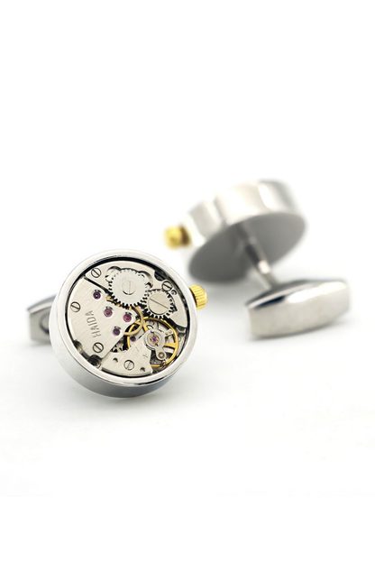 Gear Mechanical Core Cufflinks With Rhodium Plated Steel