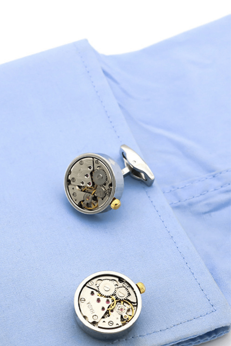 Gear Mechanical Core Cufflinks With Rhodium Plated Steel