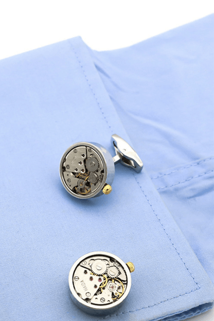 Gear Mechanical Core Cufflinks With Rhodium Plated Steel