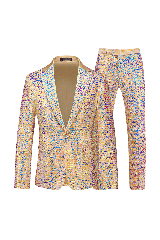 Gold Sequin 1-Button Premium Party Suit