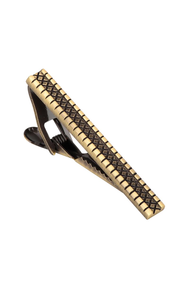 Pince à cravate rétro moderne à carreaux dorés 