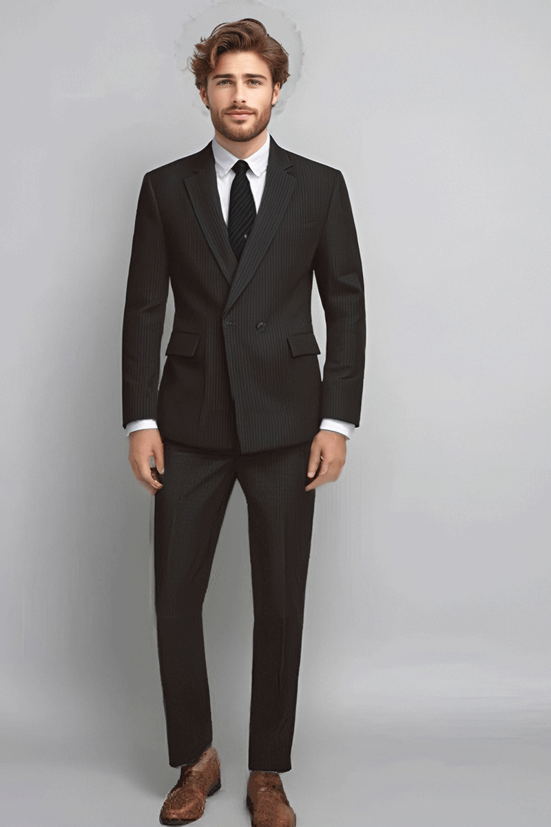 Gray Slim Fit Charcoal Pinstripe 2 Piece Double Breasted Suit