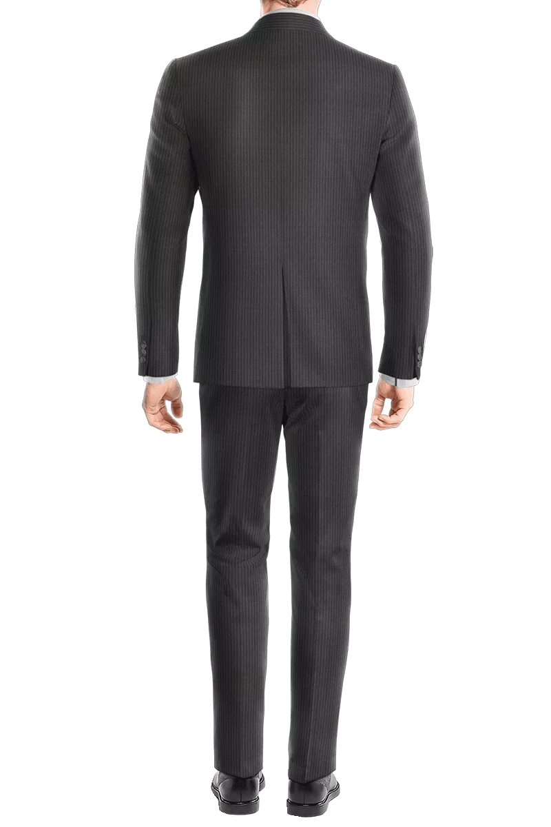 Traje cruzado de dos piezas con raya diplomática en color gris carbón y corte entallado