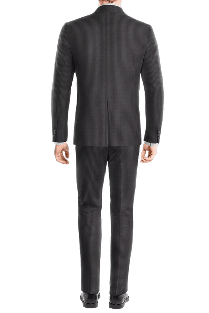 Traje cruzado de dos piezas con raya diplomática en color gris carbón y corte entallado
