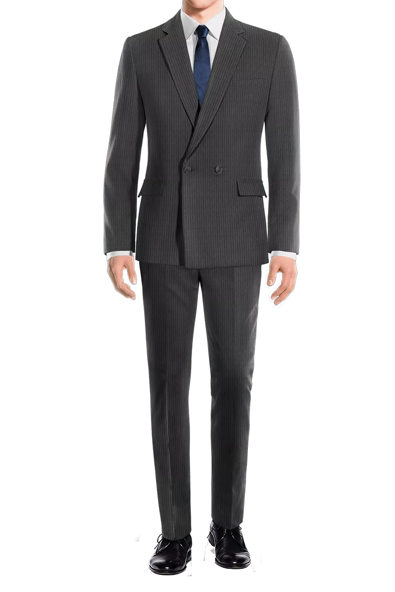 Traje cruzado de dos piezas con raya diplomática en color gris carbón y corte entallado