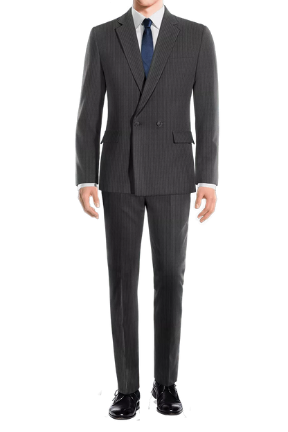 Traje cruzado de dos piezas con raya diplomática en color gris carbón y corte entallado