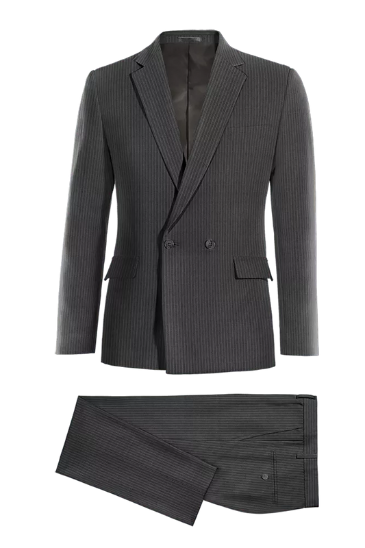 Gray Slim Fit Charcoal Pinstripe 2 Piece Double Breasted Suit