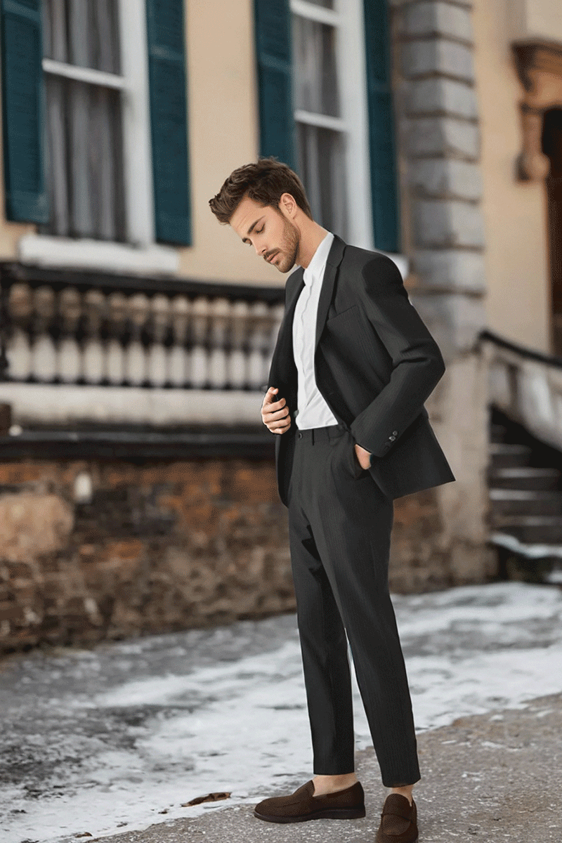 Gray Slim Fit Pinstripe 2 Piece 2 Button Suit