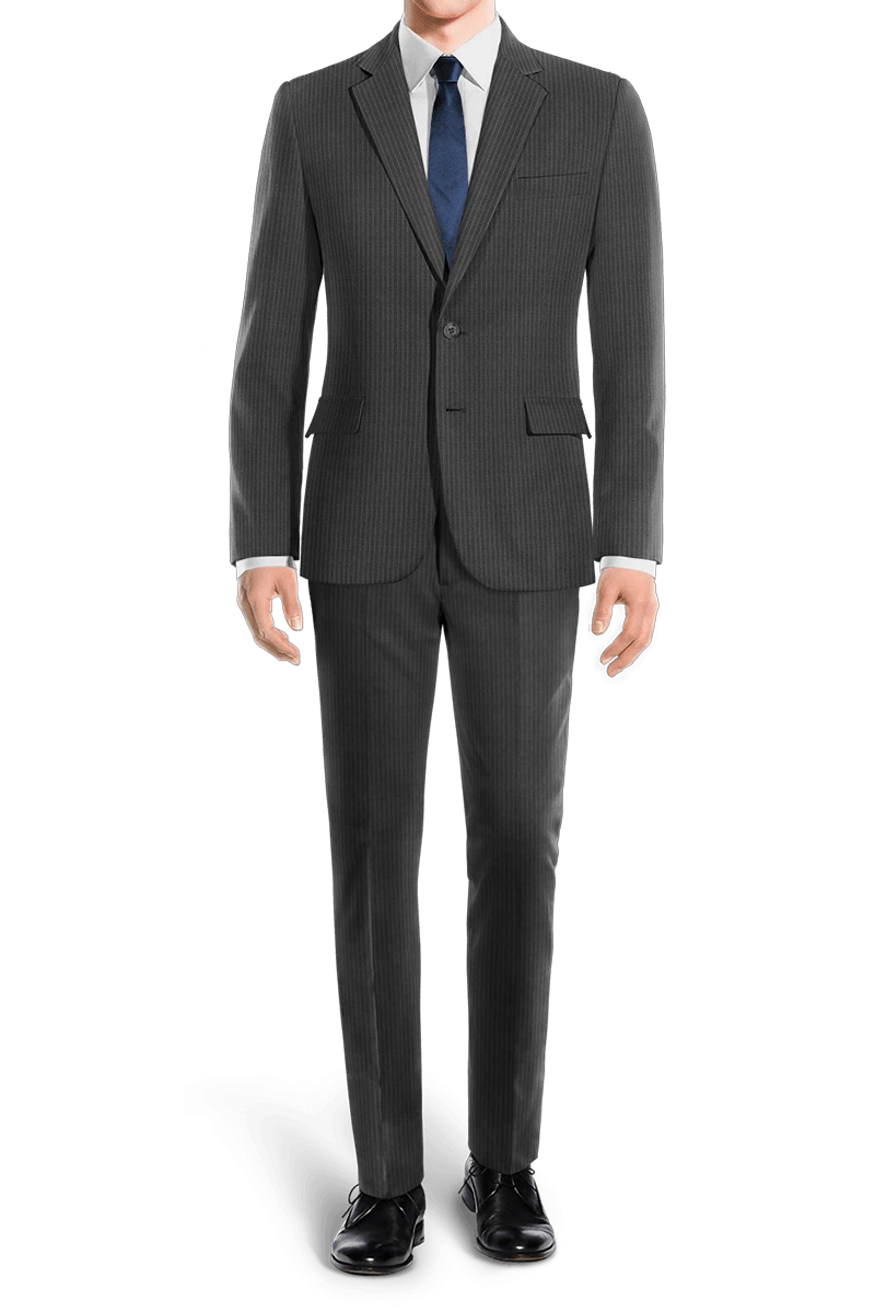 Gray Slim Fit Pinstripe 2 Piece 2 Button Suit