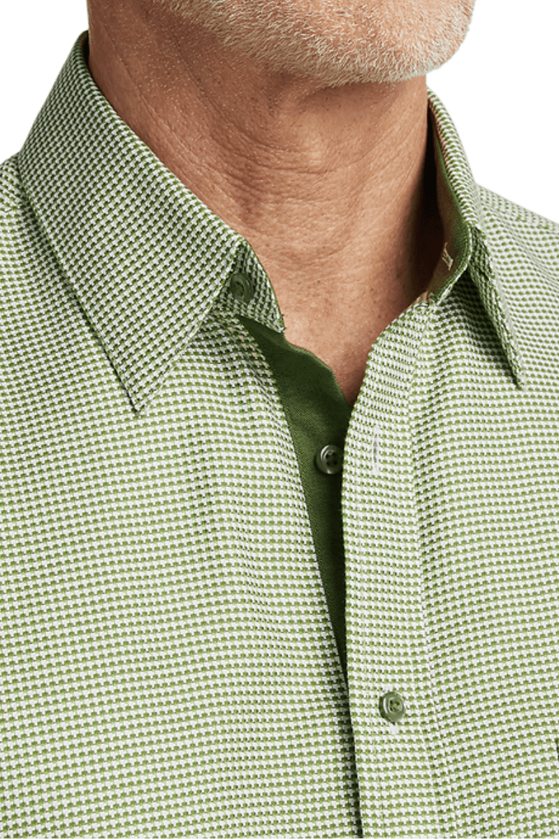 Green Cotton Houndstooth Casual Shirt