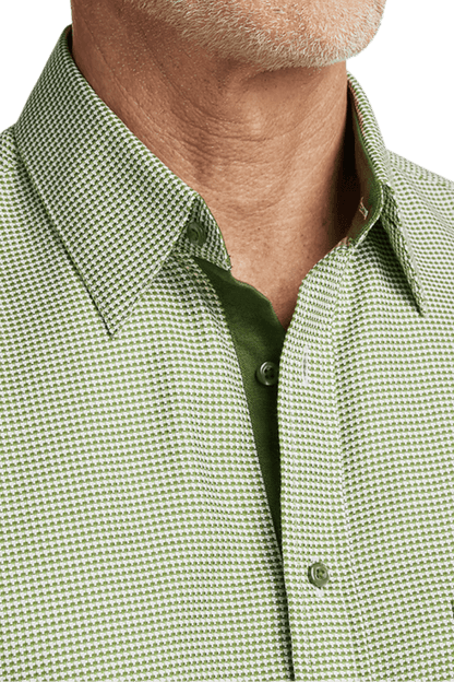 Green Cotton Houndstooth Casual Shirt