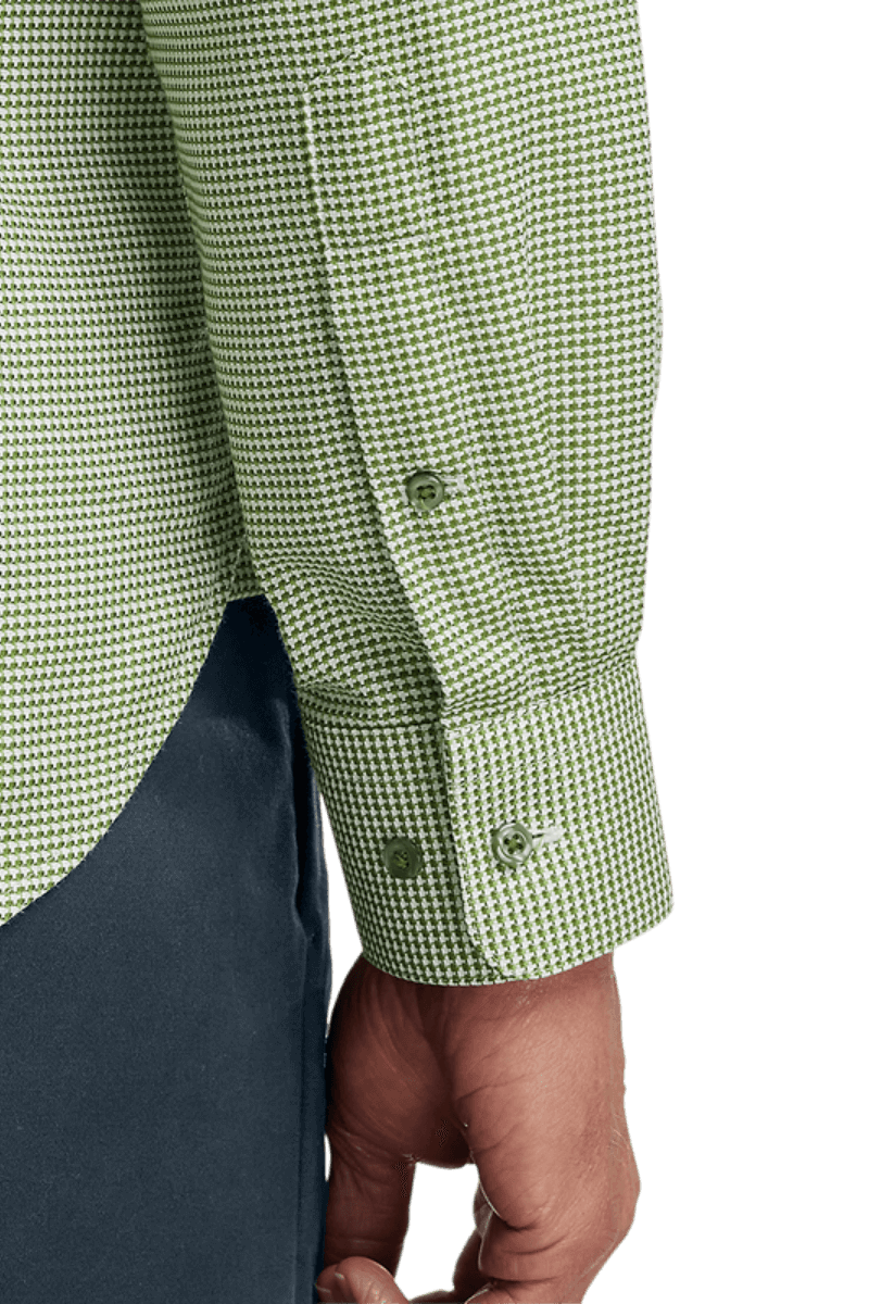 Green Cotton Houndstooth Casual Shirt