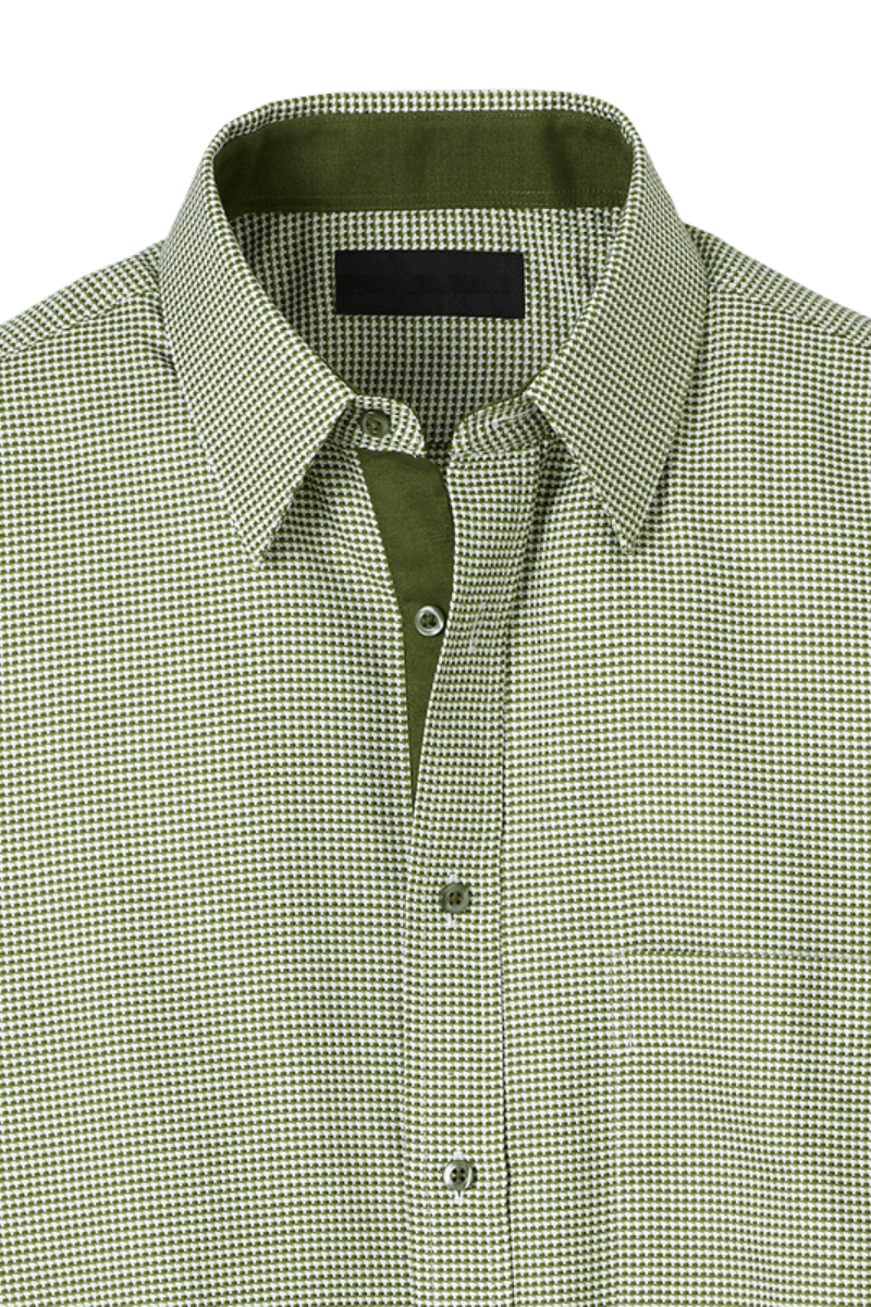 Green Cotton Houndstooth Casual Shirt