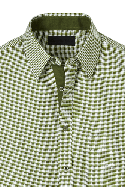 Green Cotton Houndstooth Casual Shirt