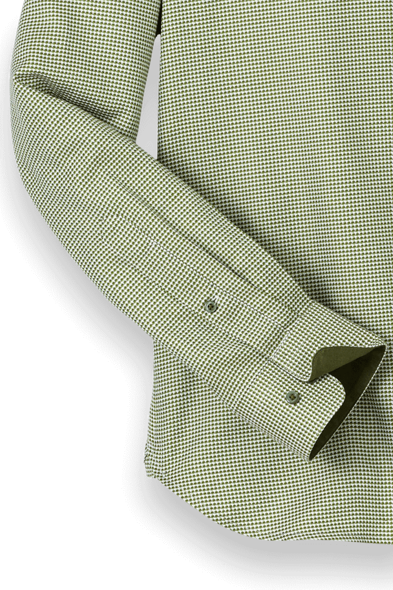 Green Cotton Houndstooth Casual Shirt