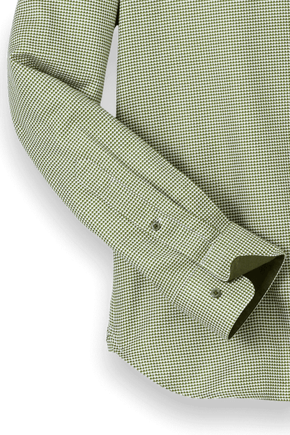 Green Cotton Houndstooth Casual Shirt