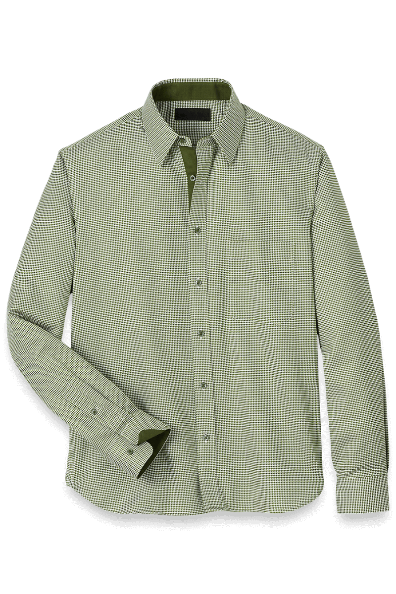 Green Cotton Houndstooth Casual Shirt