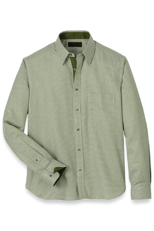 Green Cotton Houndstooth Casual Shirt