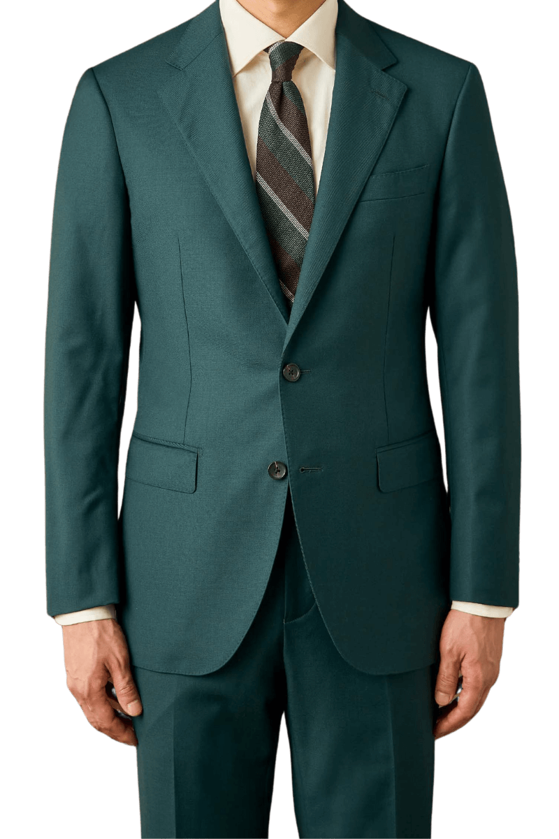 Green Half Canvas Notch Lapels Suit