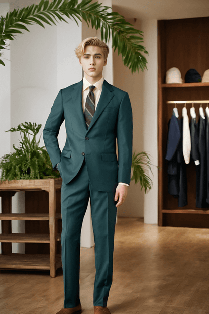 Green Half Canvas Notch Lapels Suit