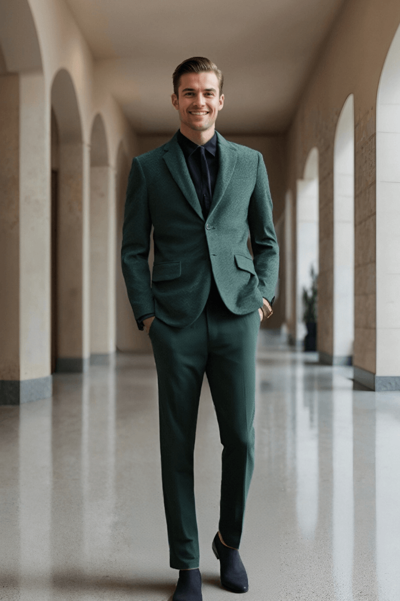 Green Herringbone Tweed Suit