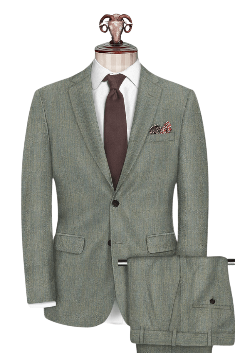 Green Herringbone Wool Suit