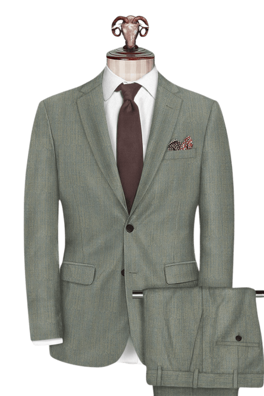 Green Herringbone Wool Suit