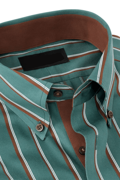 Camisa informal de algodón a rayas de color verde que no necesita planchado