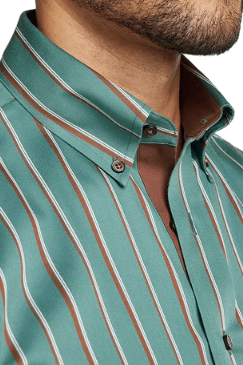 Green Non-Iron Cotton Stripe Casual Shirt