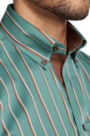 Green Non-Iron Cotton Stripe Casual Shirt