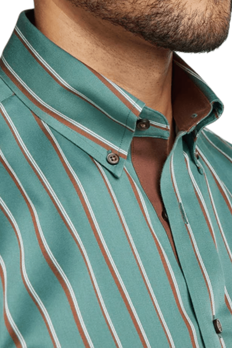 Camisa informal de algodón a rayas de color verde que no necesita planchado