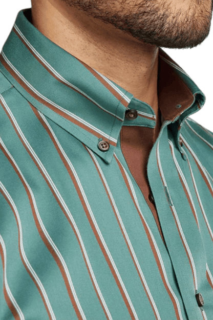 Camisa informal de algodón a rayas de color verde que no necesita planchado