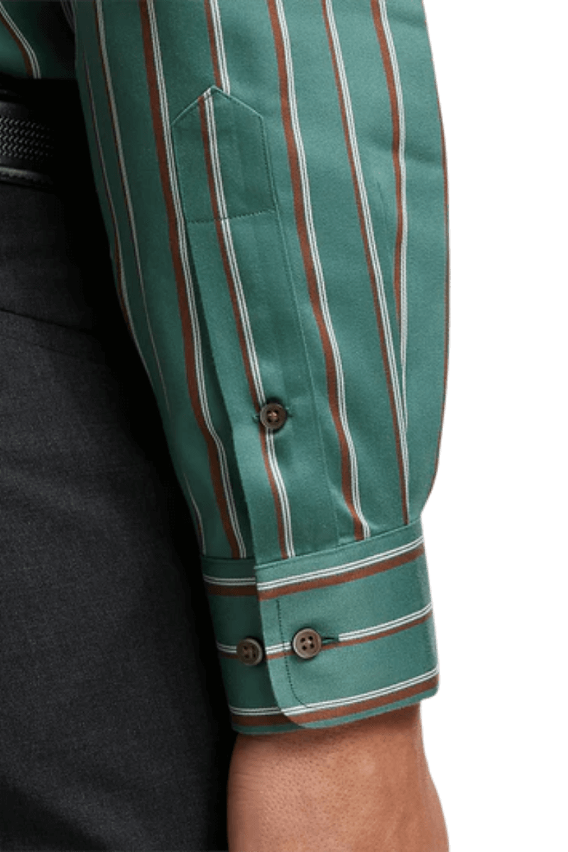 Green Non-Iron Cotton Stripe Casual Shirt