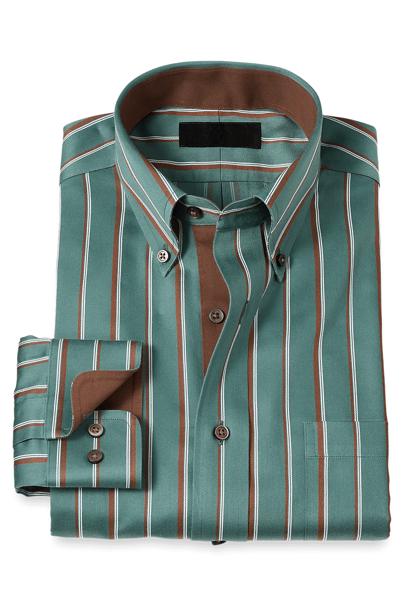 Green Non-Iron Cotton Stripe Casual Shirt