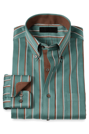 Green Non-Iron Cotton Stripe Casual Shirt