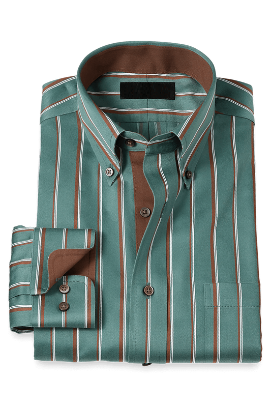 Green Non-Iron Cotton Stripe Casual Shirt