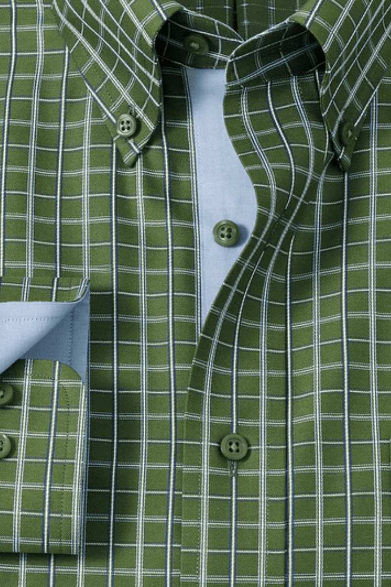 Green Non-Iron Cotton Windowpane Casual Shirt