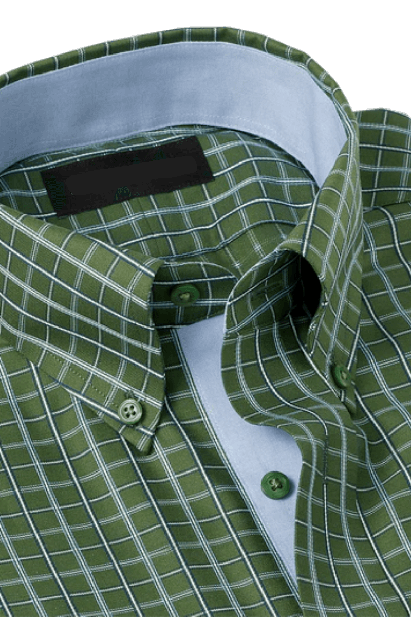 Green Non-Iron Cotton Windowpane Casual Shirt