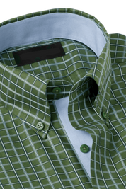 Green Non-Iron Cotton Windowpane Casual Shirt