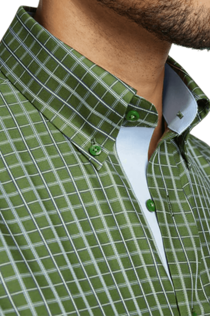 Green Non-Iron Cotton Windowpane Casual Shirt