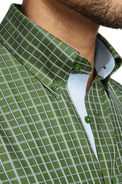 Green Non-Iron Cotton Windowpane Casual Shirt