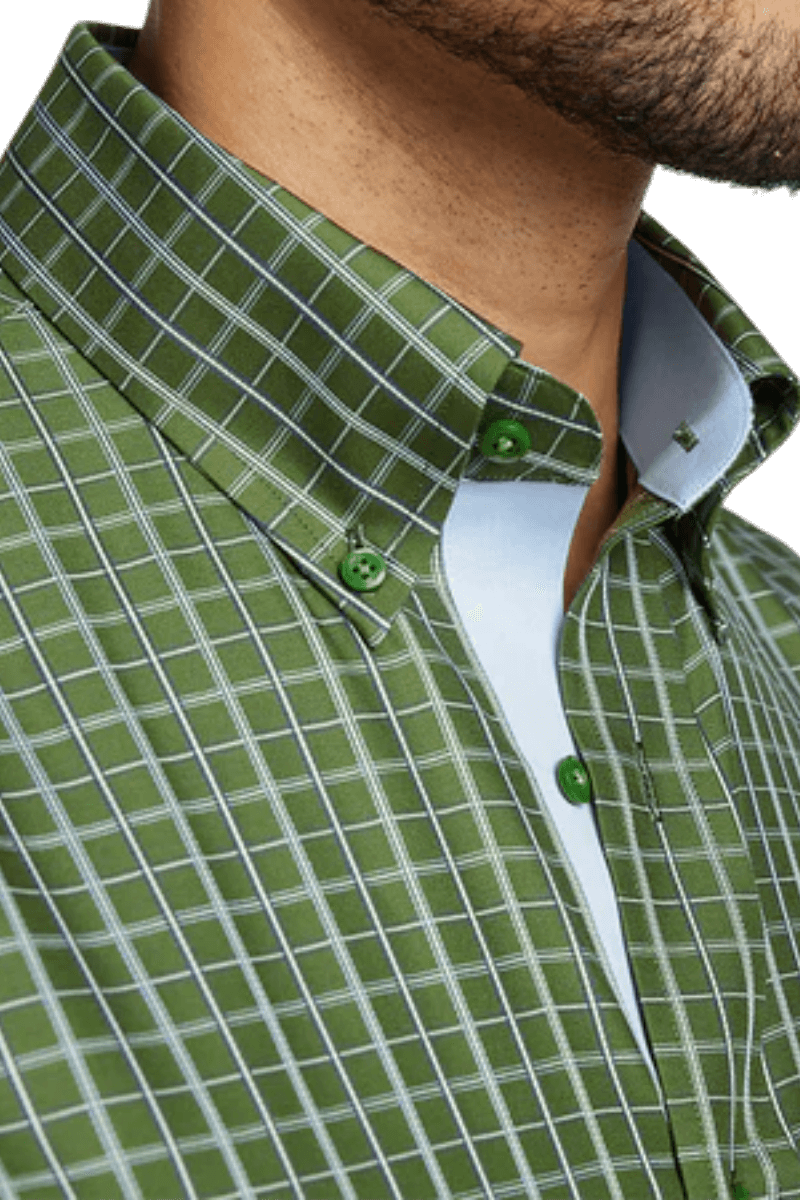 Camisa informal de algodón con paneles de ventana verde que no necesita planchado
