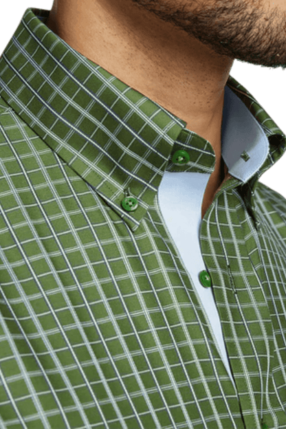 Camisa informal de algodón con paneles de ventana verde que no necesita planchado