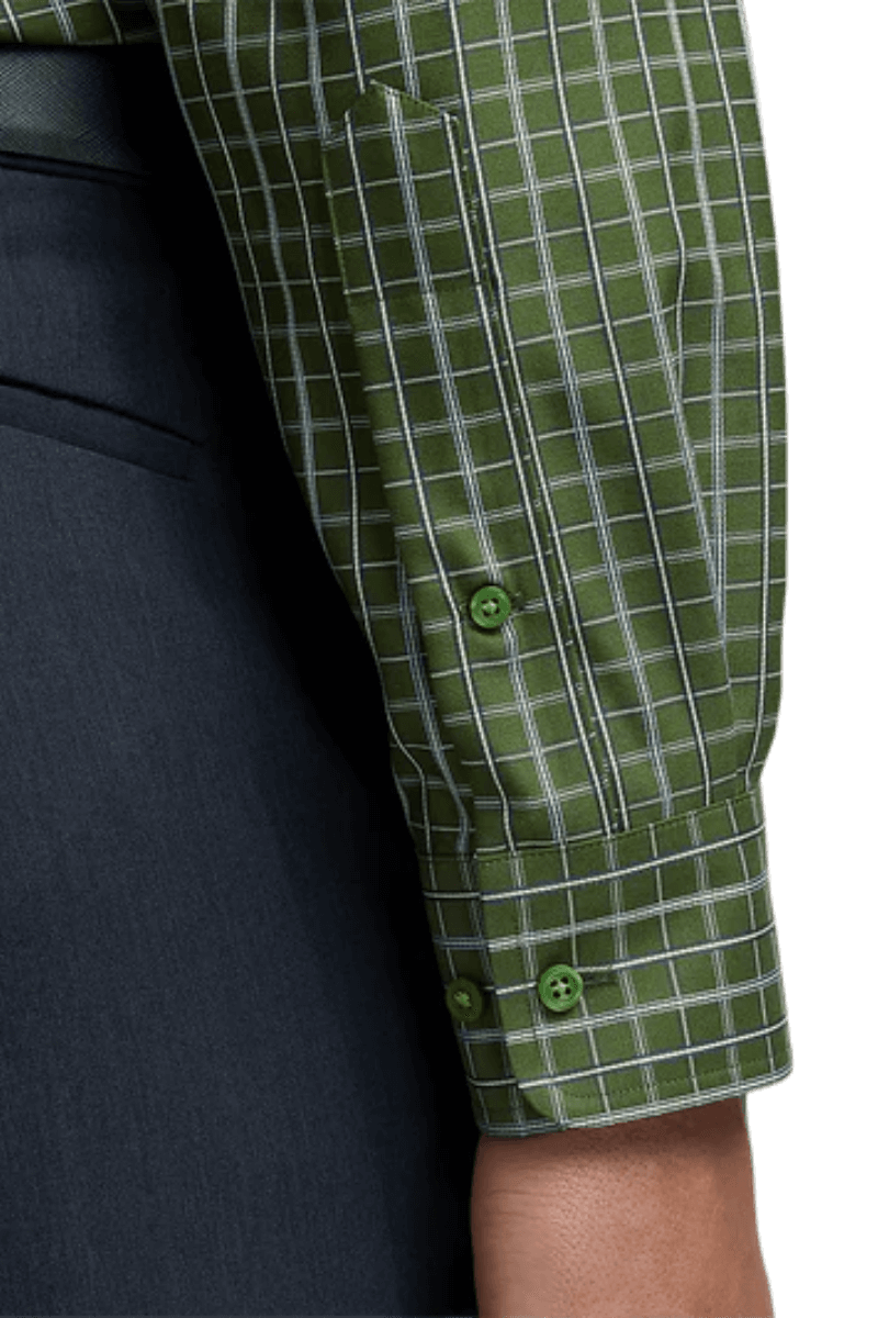 Green Non-Iron Cotton Windowpane Casual Shirt