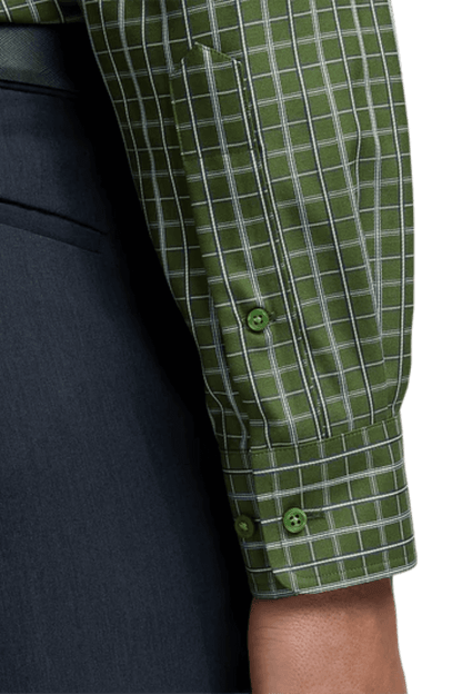 Camisa informal de algodón con paneles de ventana verde que no necesita planchado