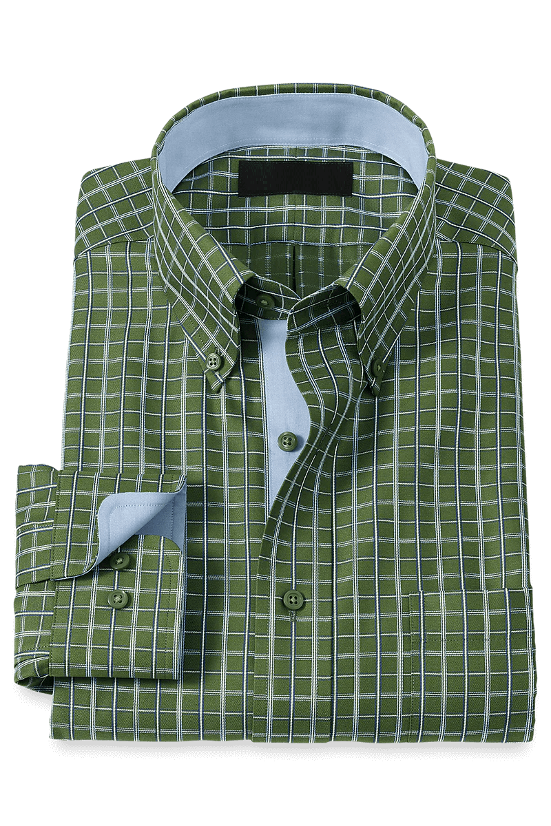 Green Non-Iron Cotton Windowpane Casual Shirt