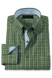 Green Non-Iron Cotton Windowpane Casual Shirt